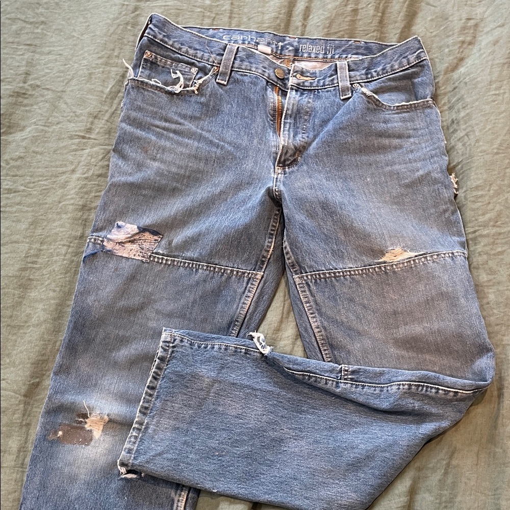 Carhartt Men's Blue Relaxed Fit Distressed Jeans